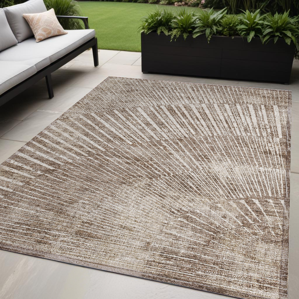 5' X 8' Taupe and Ivory Abstract Washable Non Skid Indoor Outdoor Area Rug