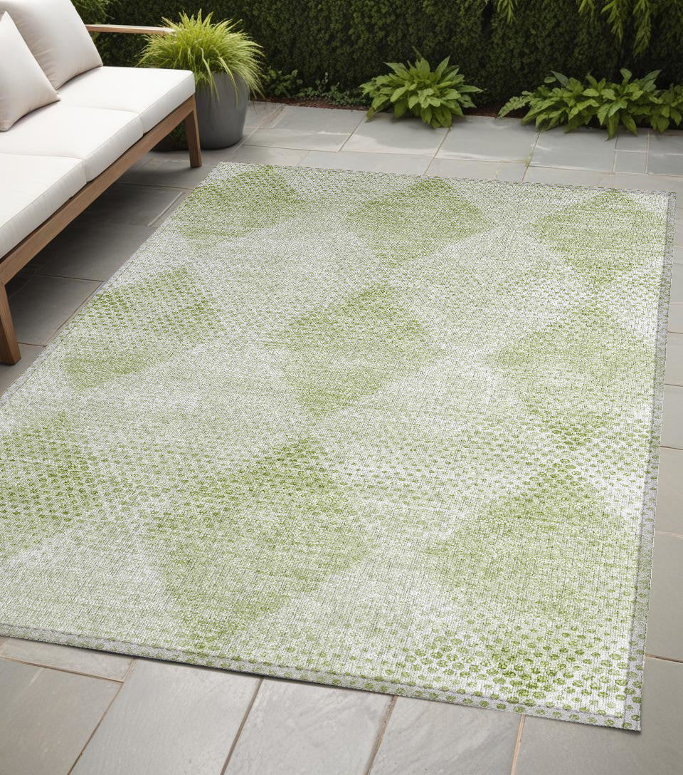 5' X 8' Mint Green Geometric Washable Non Skid Indoor Outdoor Area Rug