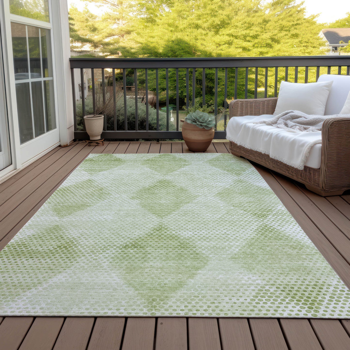 5' X 8' Mint Green Geometric Washable Non Skid Indoor Outdoor Area Rug