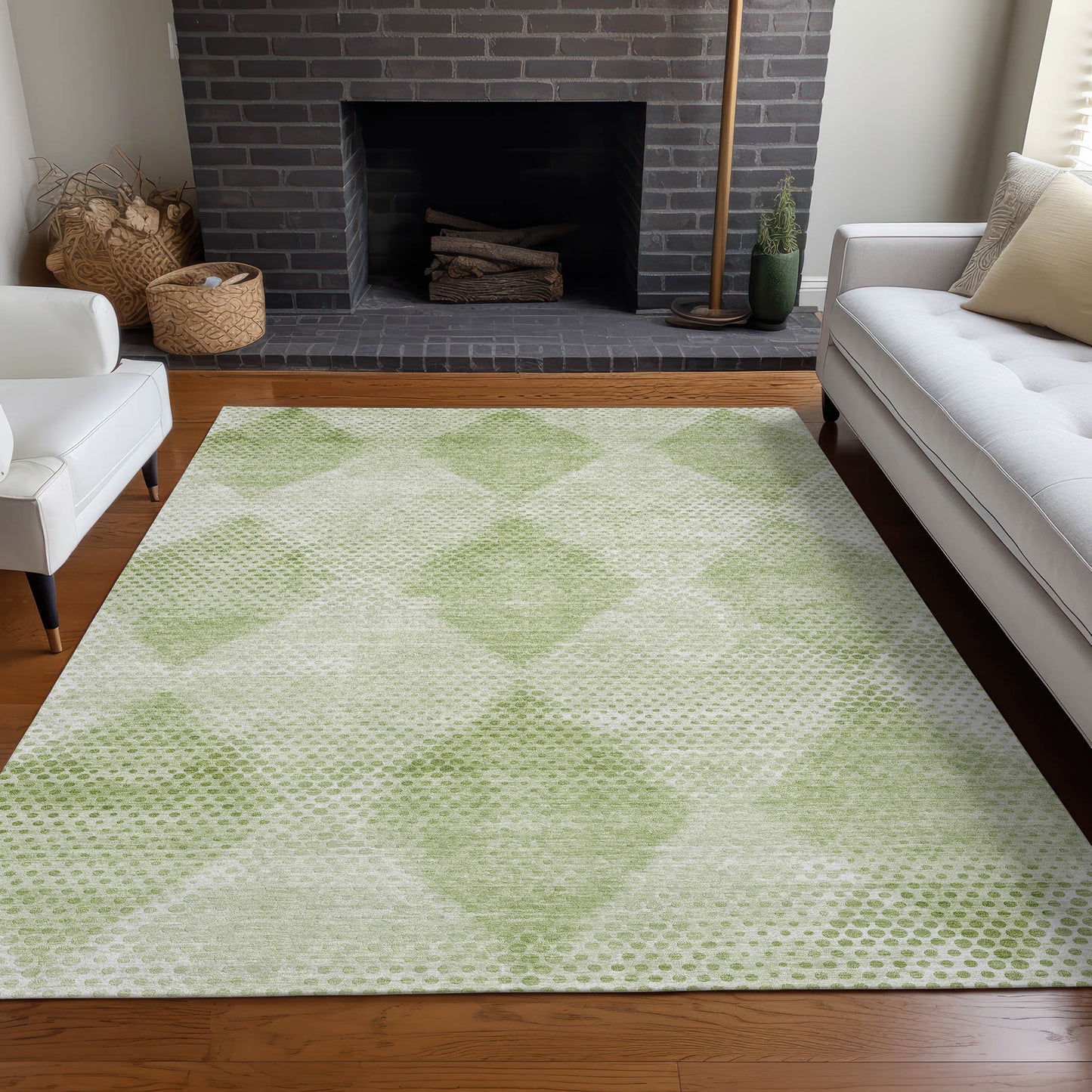 5' X 8' Mint Green Geometric Washable Non Skid Indoor Outdoor Area Rug