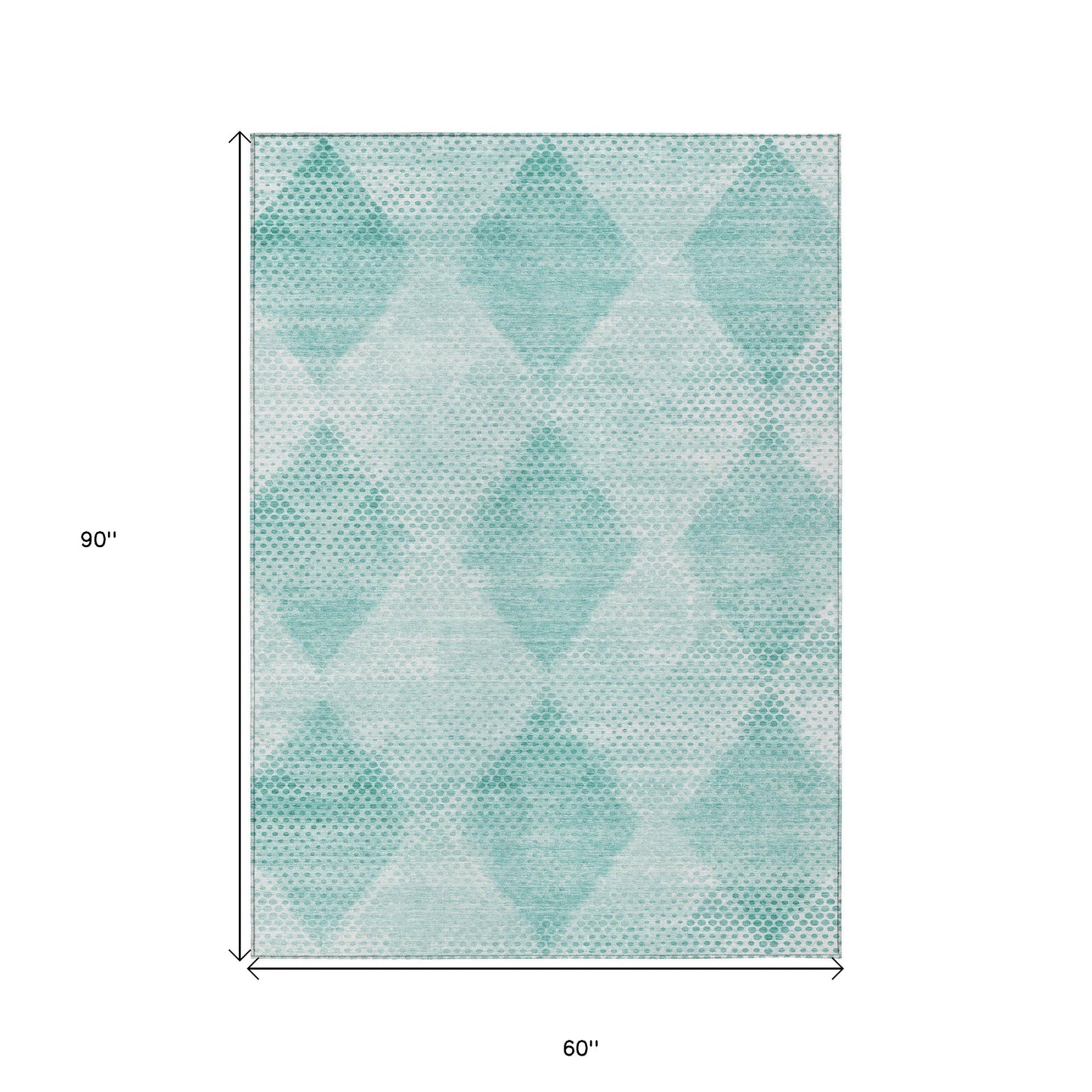 5' X 8' Teal Geometric Washable Non Skid Indoor Outdoor Area Rug