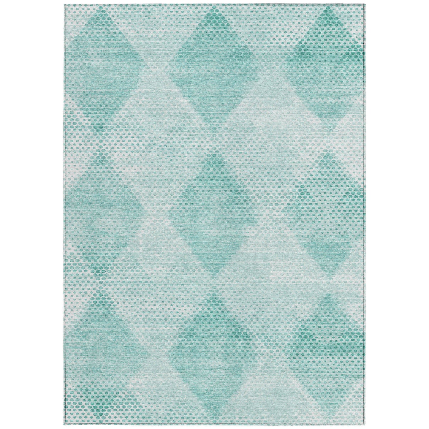 5' X 8' Teal Geometric Washable Non Skid Indoor Outdoor Area Rug