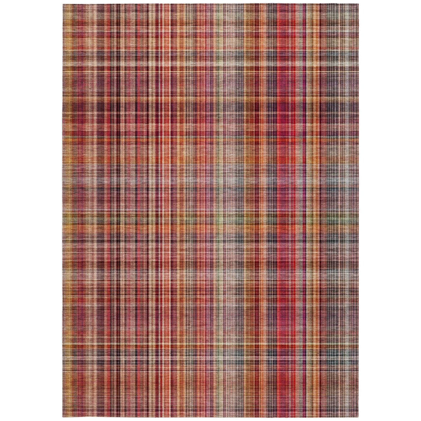 5' X 8' Red Plaid Washable Non Skid Indoor Outdoor Area Rug