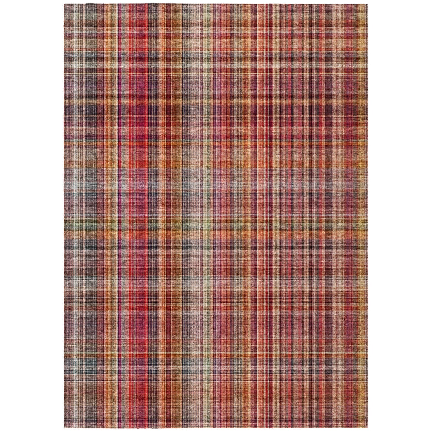 5' X 8' Red Plaid Washable Non Skid Indoor Outdoor Area Rug