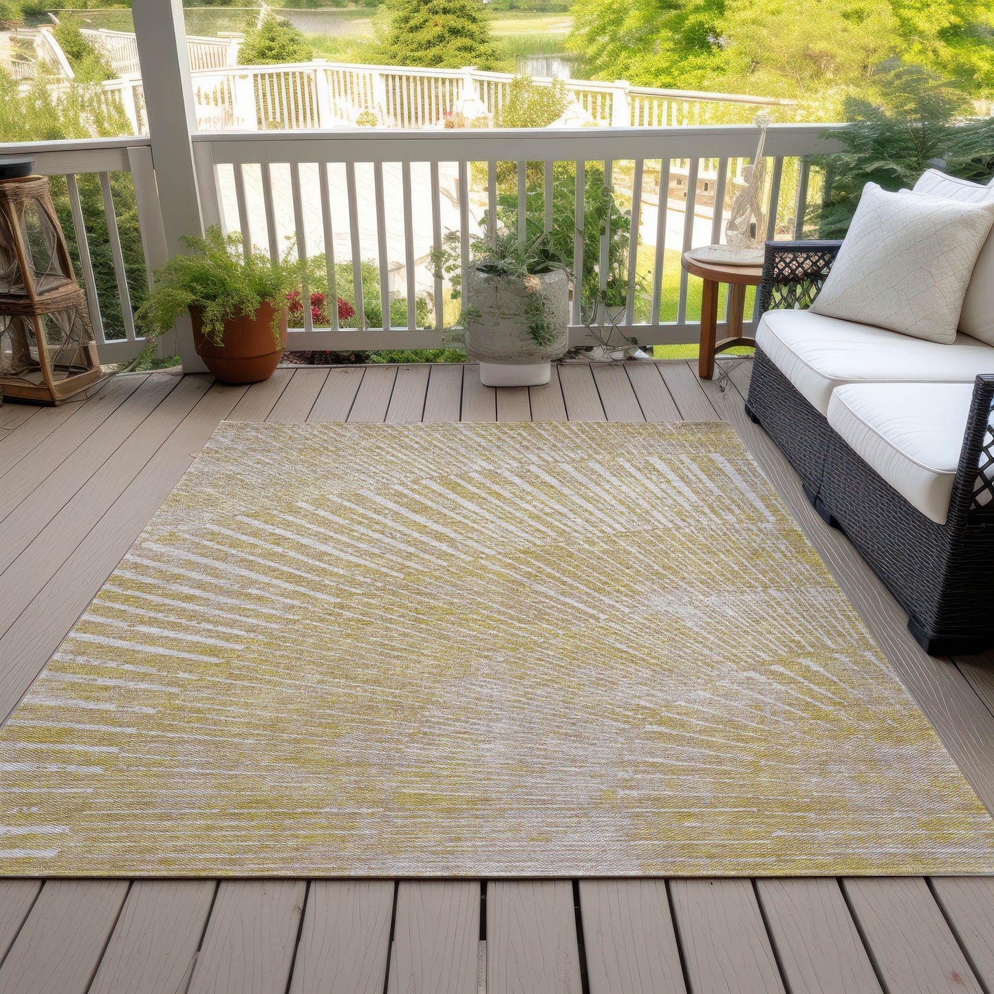 5' X 8' Wheat Abstract Washable Non Skid Indoor Outdoor Area Rug