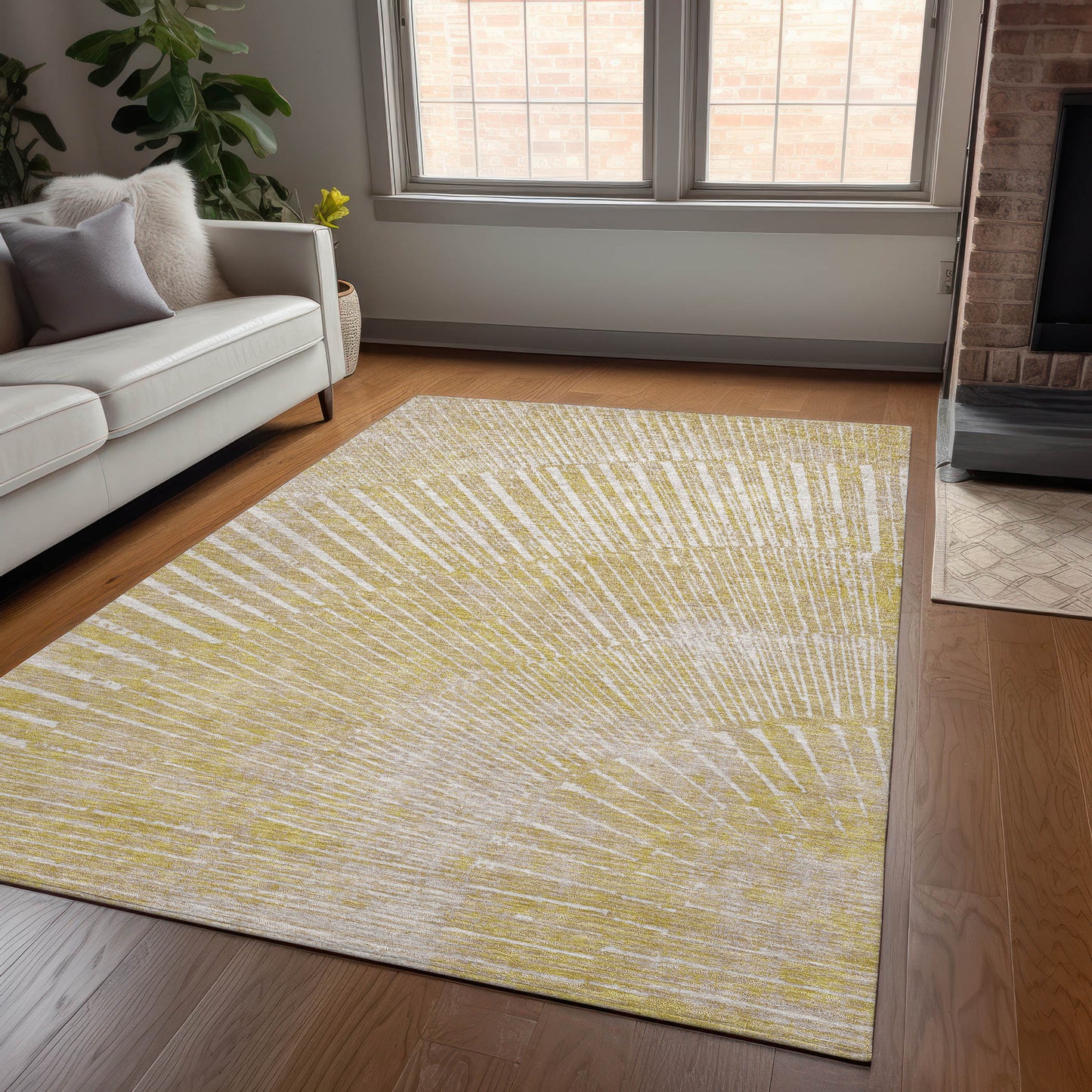 5' X 8' Wheat Abstract Washable Non Skid Indoor Outdoor Area Rug