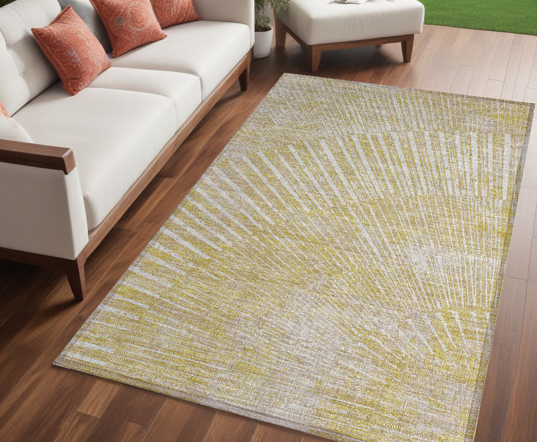 5' X 8' Wheat Abstract Washable Non Skid Indoor Outdoor Area Rug