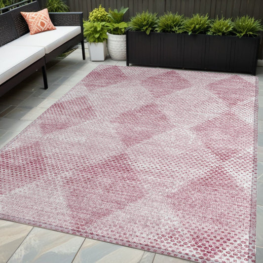 5' X 8' Merlot Geometric Washable Non Skid Indoor Outdoor Area Rug