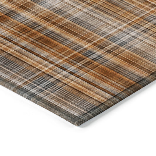 5' X 8' Terra Cotta Plaid Washable Non Skid Indoor Outdoor Area Rug