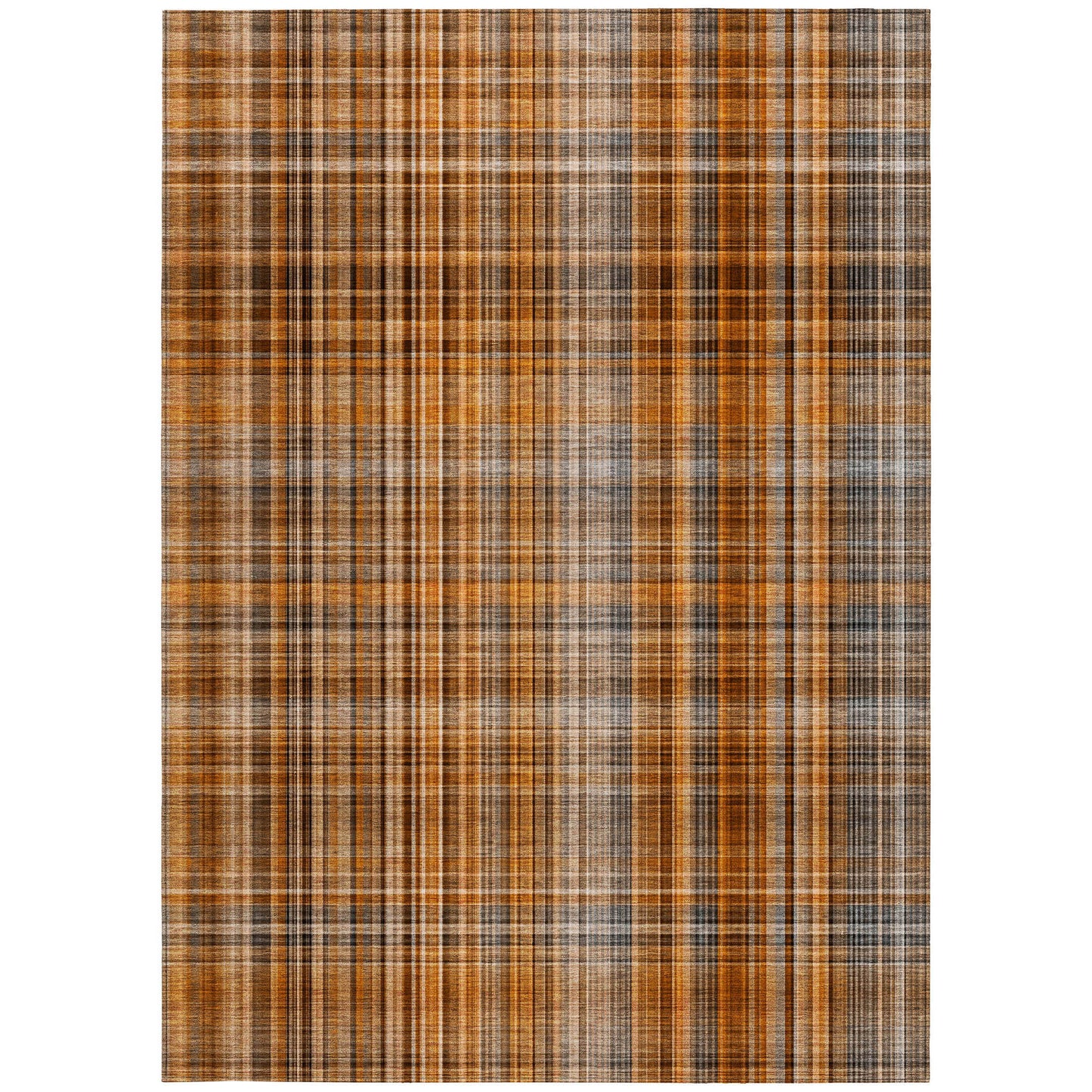 5' X 8' Terra Cotta Plaid Washable Non Skid Indoor Outdoor Area Rug