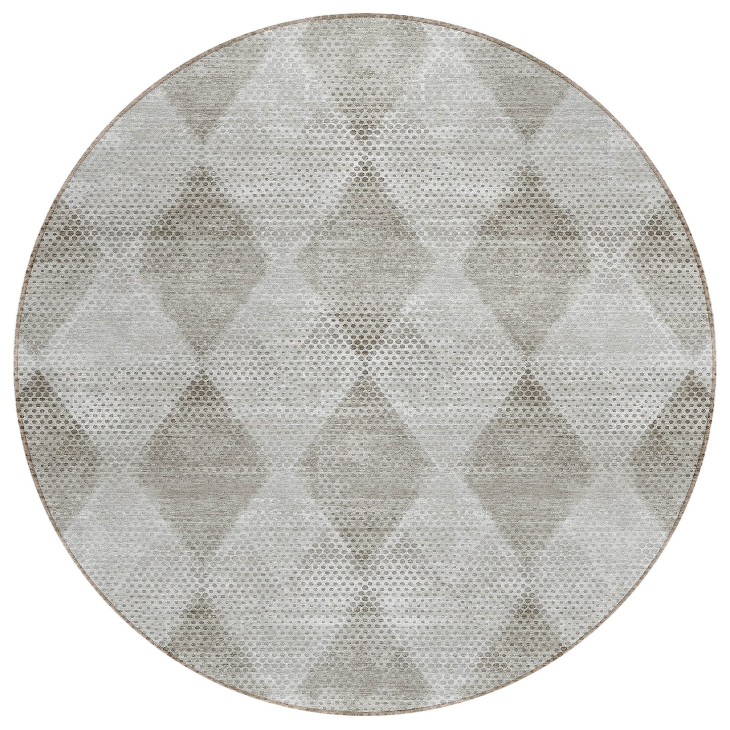 8' Round Gray Round Geometric Washable Non Skid Indoor Outdoor Area Rug