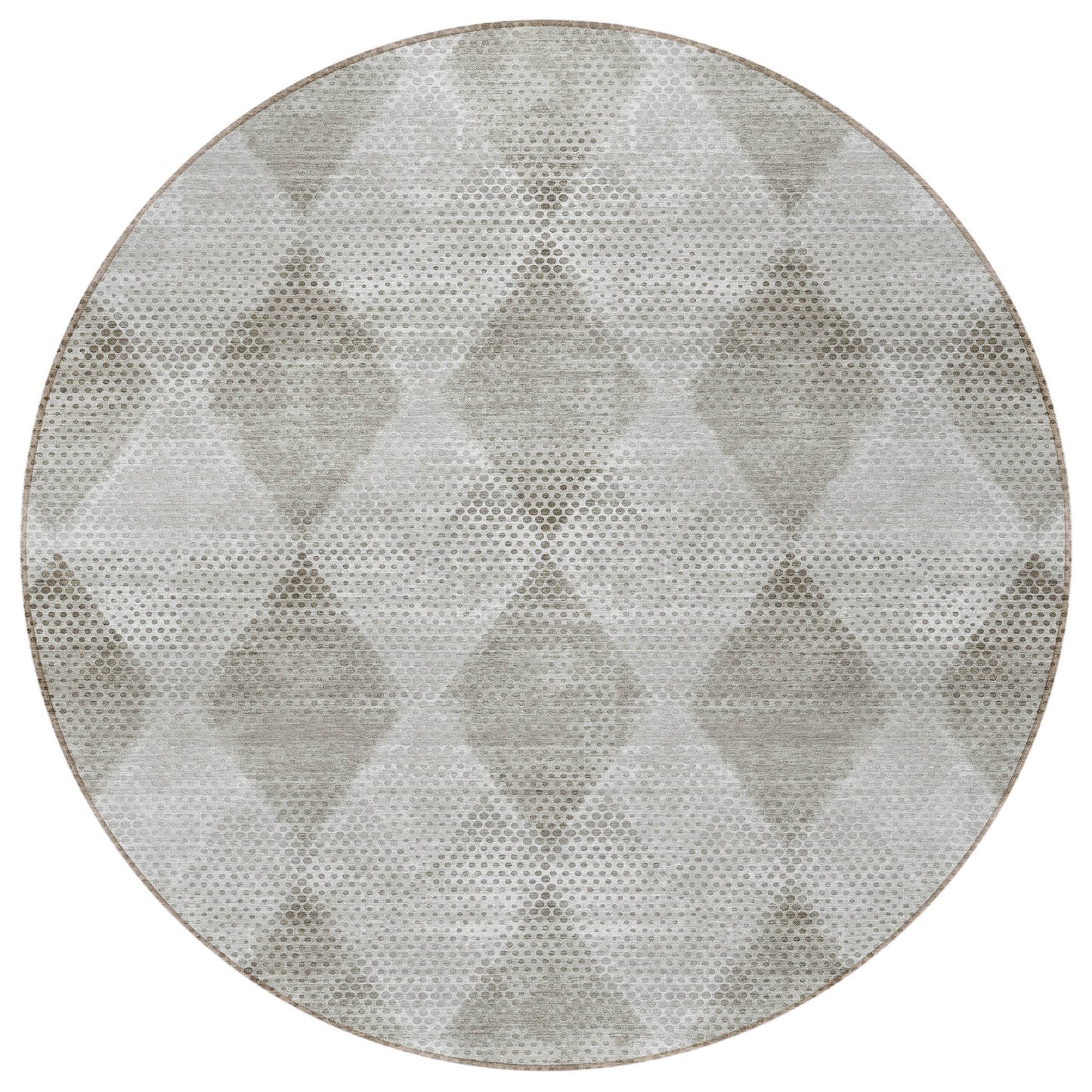 8' Round Gray Round Geometric Washable Non Skid Indoor Outdoor Area Rug