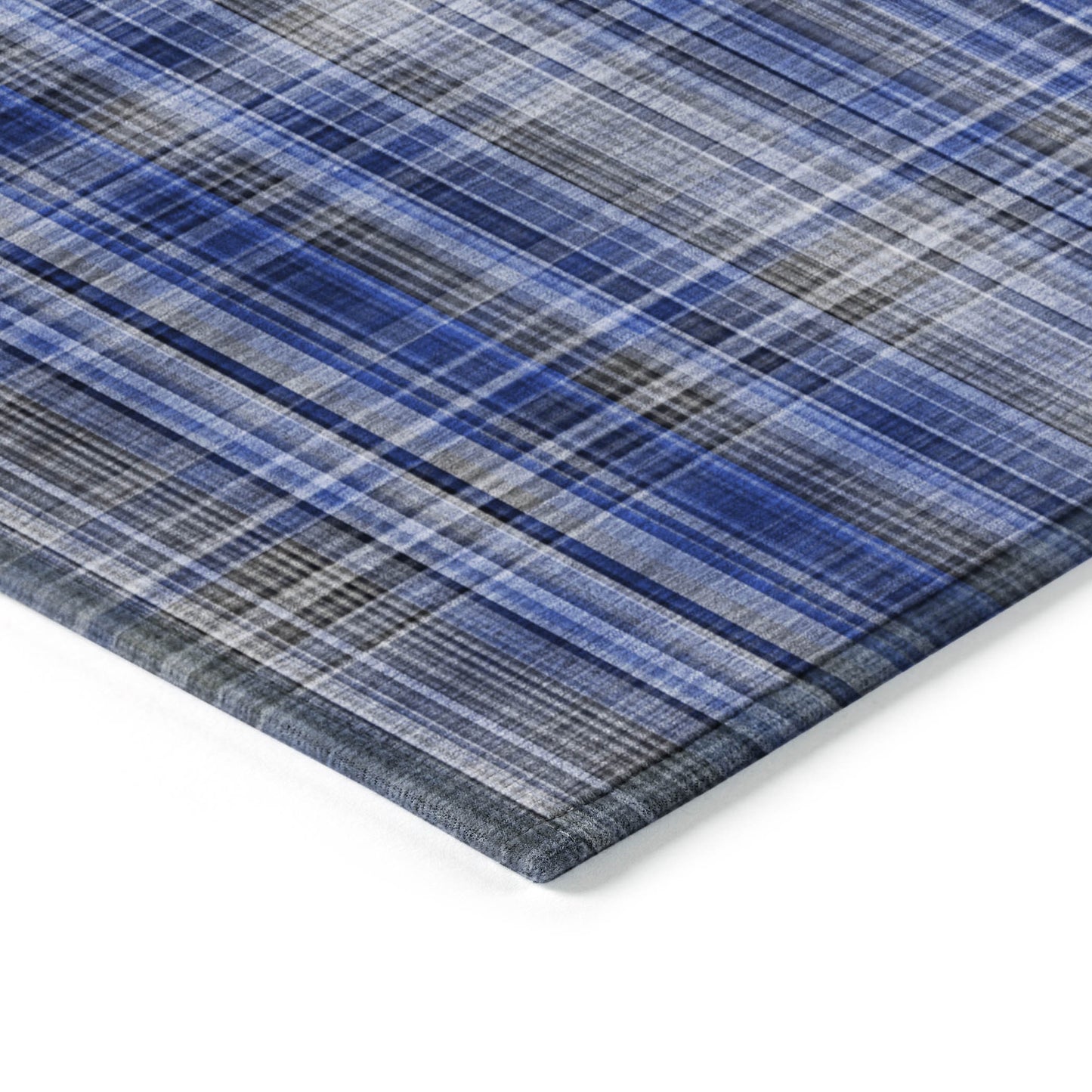 5' X 8' Navy Blue Plaid Washable Non Skid Indoor Outdoor Area Rug