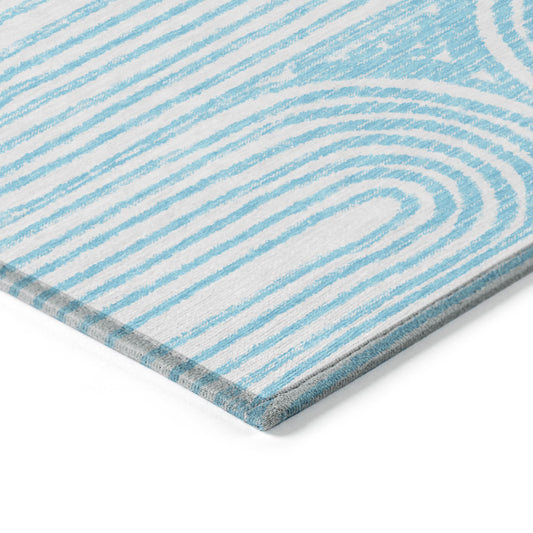 5' X 8' Teal Abstract Washable Non Skid Indoor Outdoor Area Rug