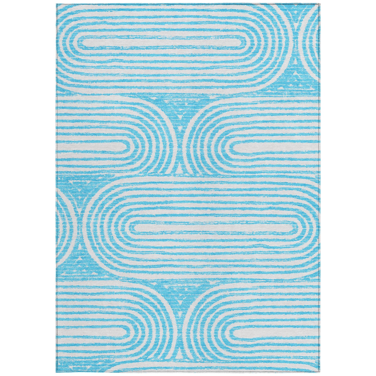 5' X 8' Teal Abstract Washable Non Skid Indoor Outdoor Area Rug