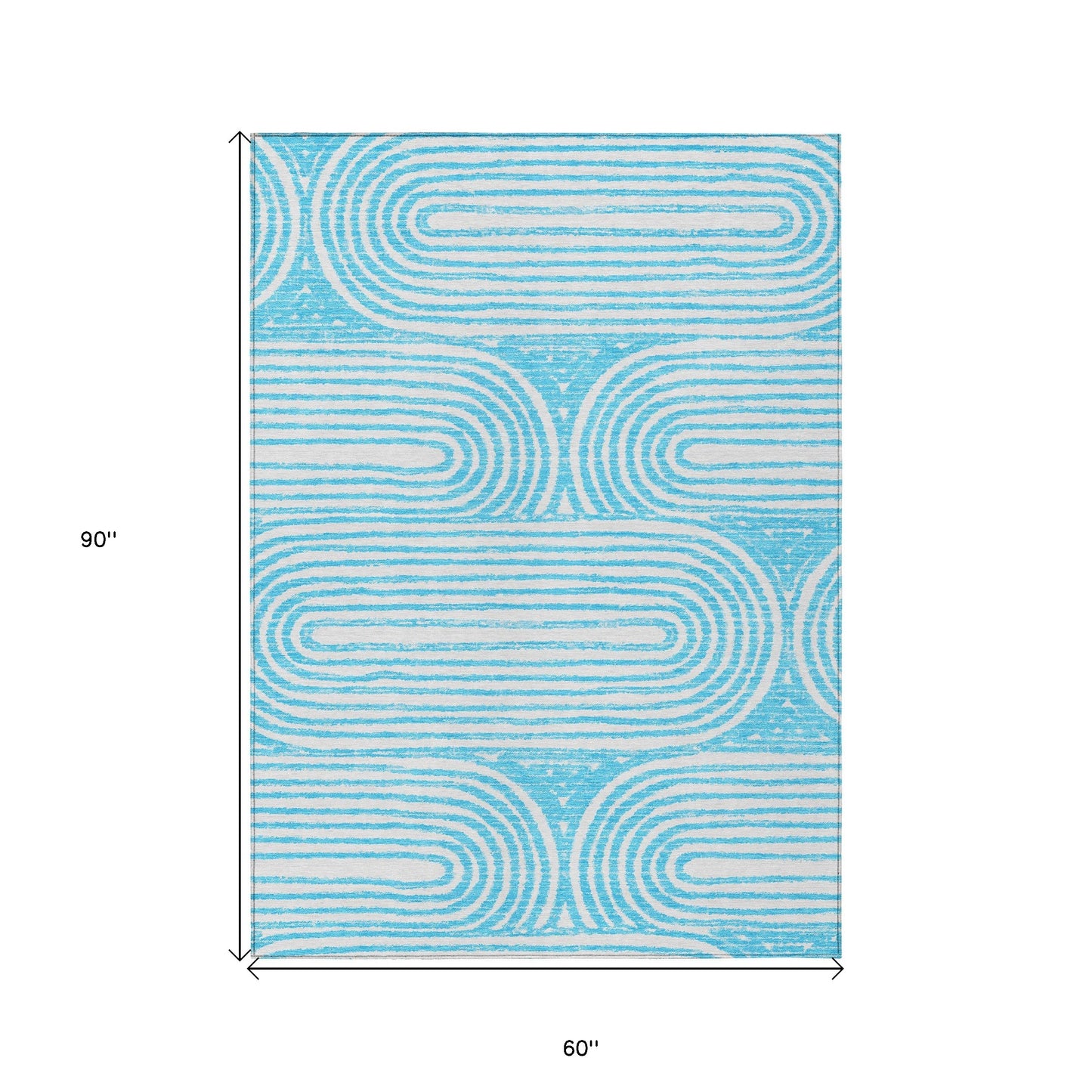 5' X 8' Teal Abstract Washable Non Skid Indoor Outdoor Area Rug