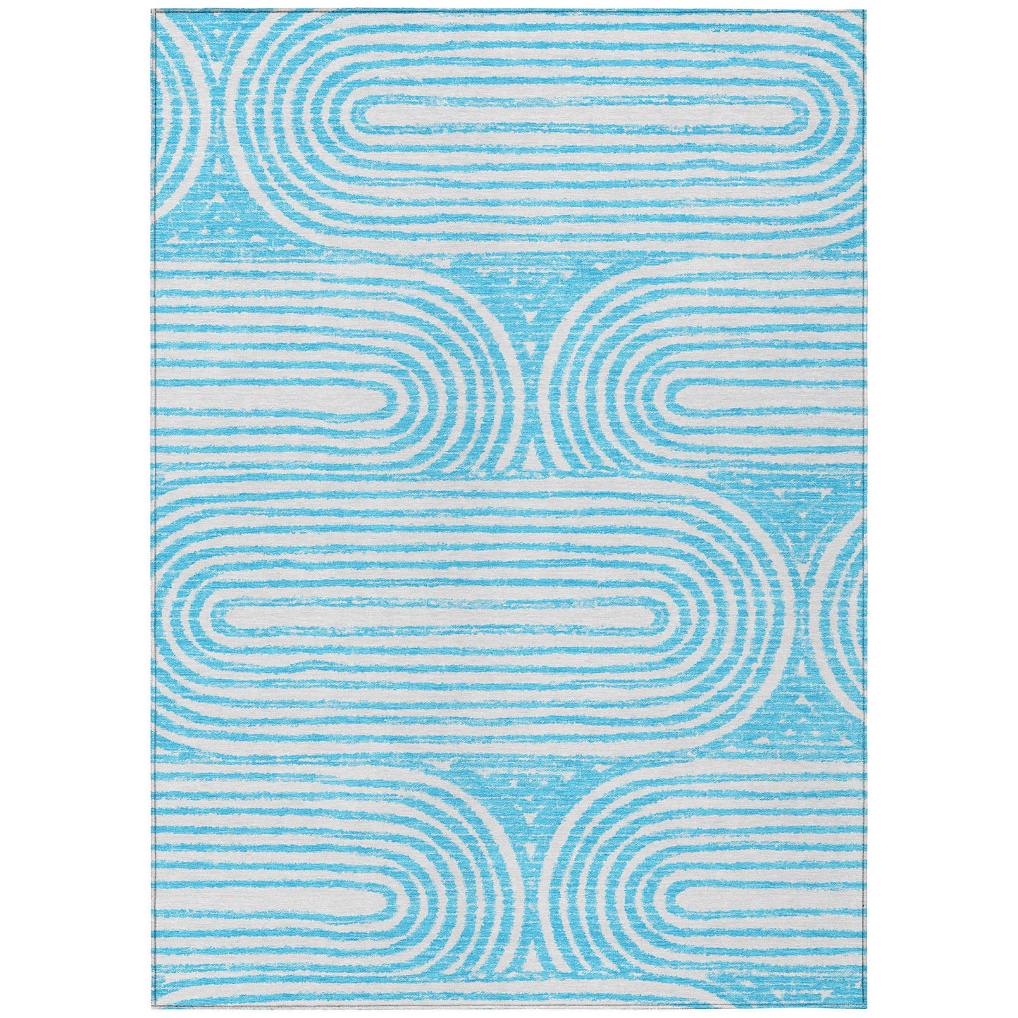 5' X 8' Teal Abstract Washable Non Skid Indoor Outdoor Area Rug