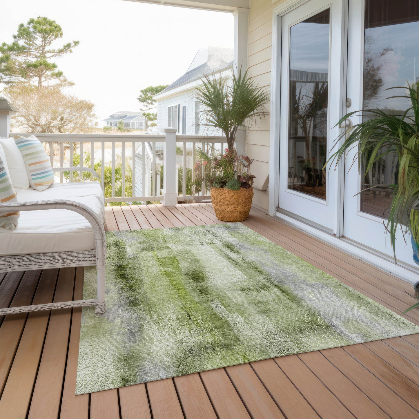 5' X 8' Sage Washable Non Skid Indoor Outdoor Area Rug