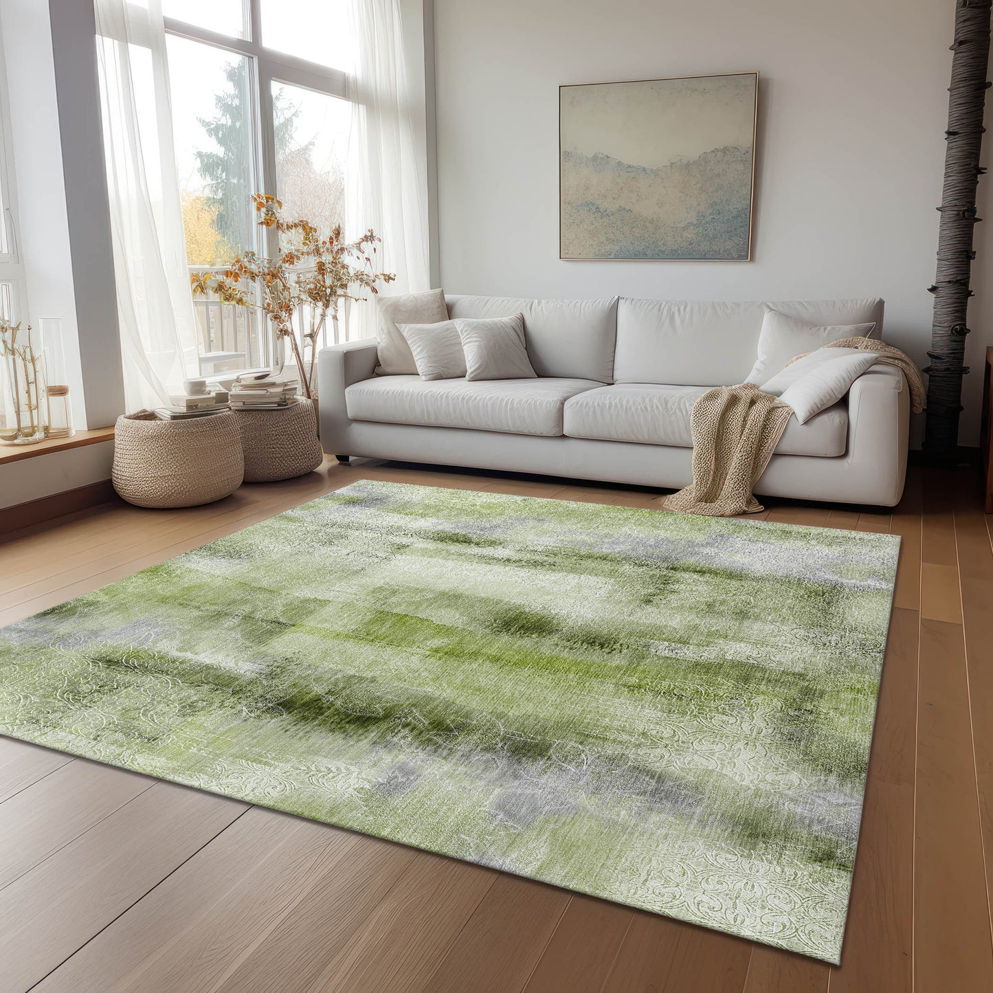 5' X 8' Sage Washable Non Skid Indoor Outdoor Area Rug