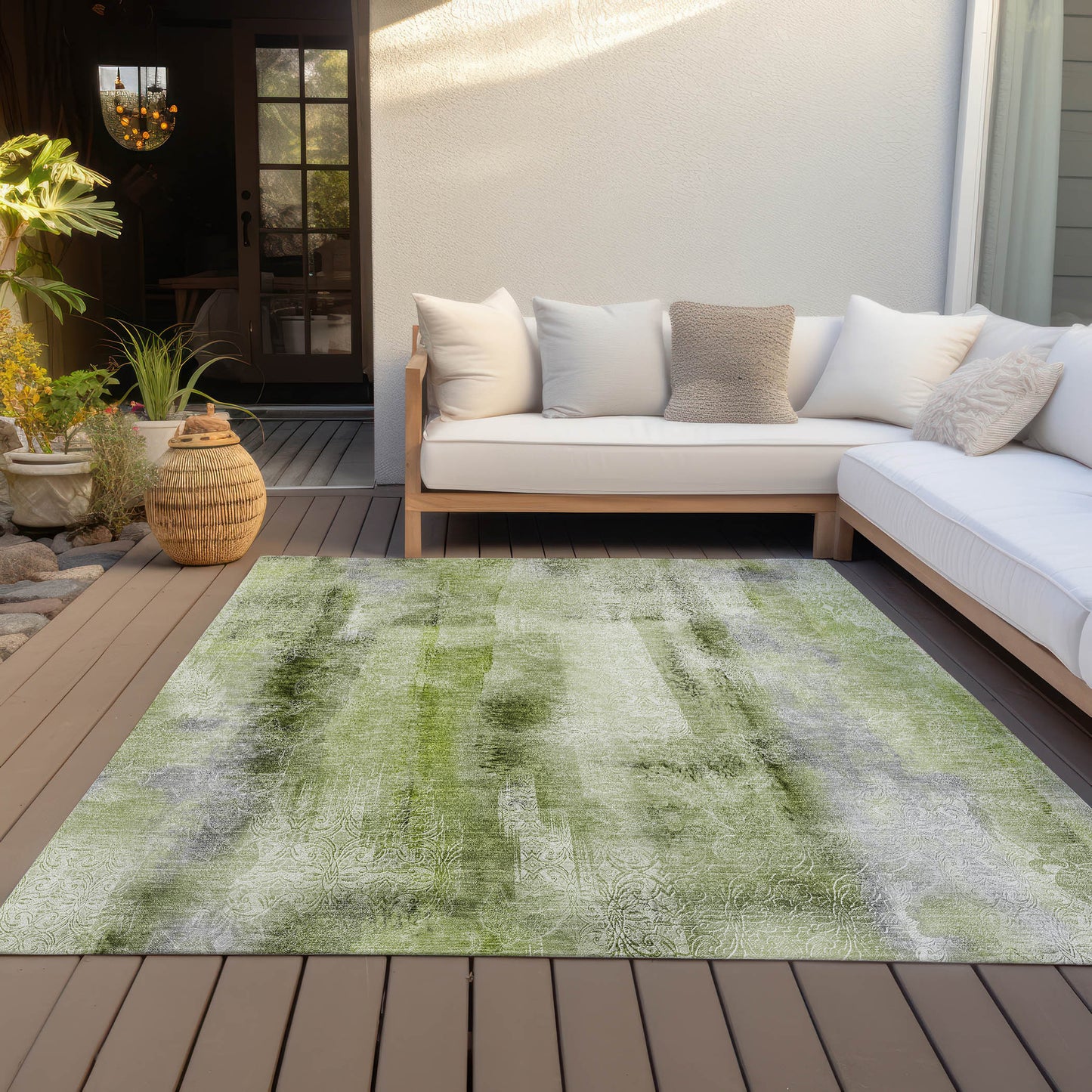 5' X 8' Sage Washable Non Skid Indoor Outdoor Area Rug