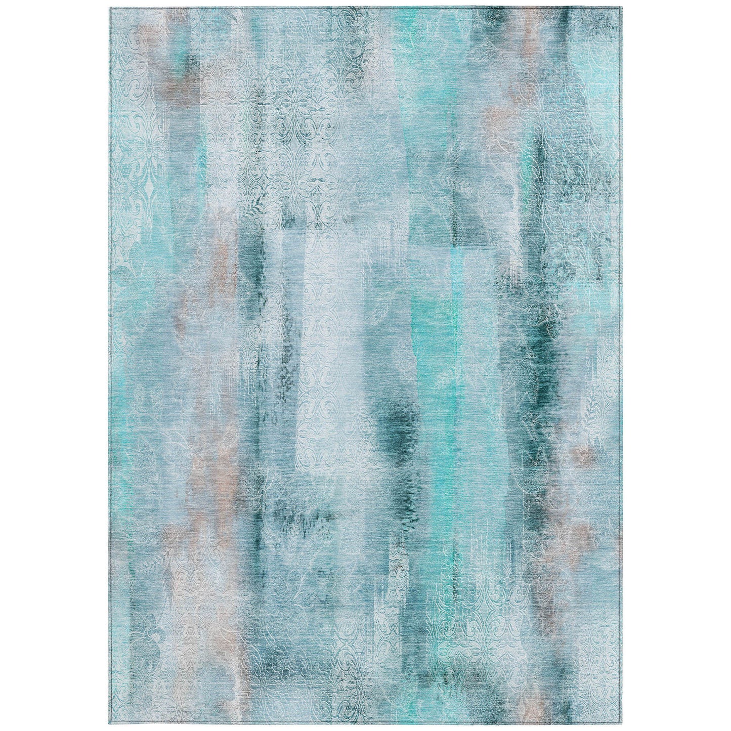 5' X 8' Teal Washable Non Skid Indoor Outdoor Area Rug