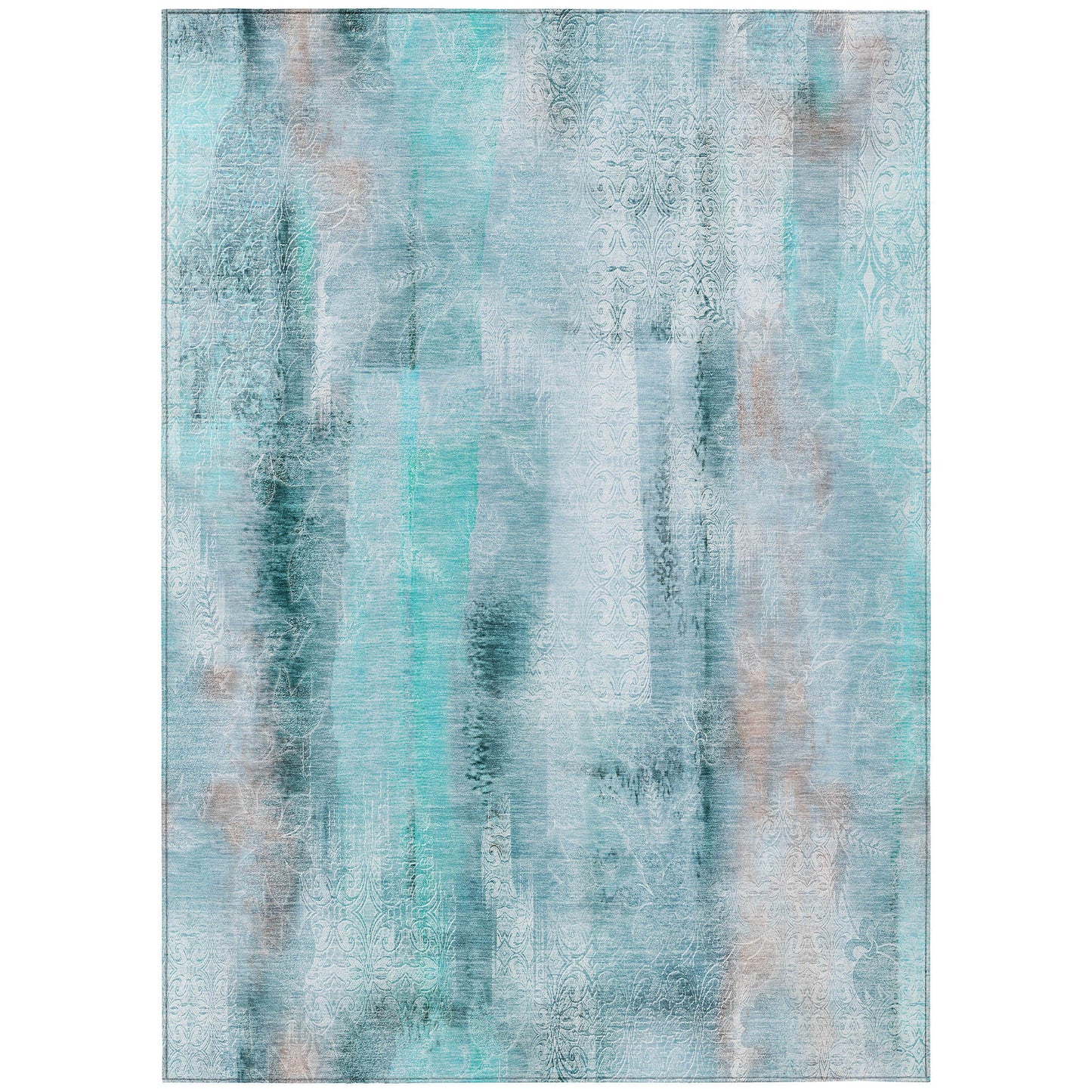 5' X 8' Teal Washable Non Skid Indoor Outdoor Area Rug