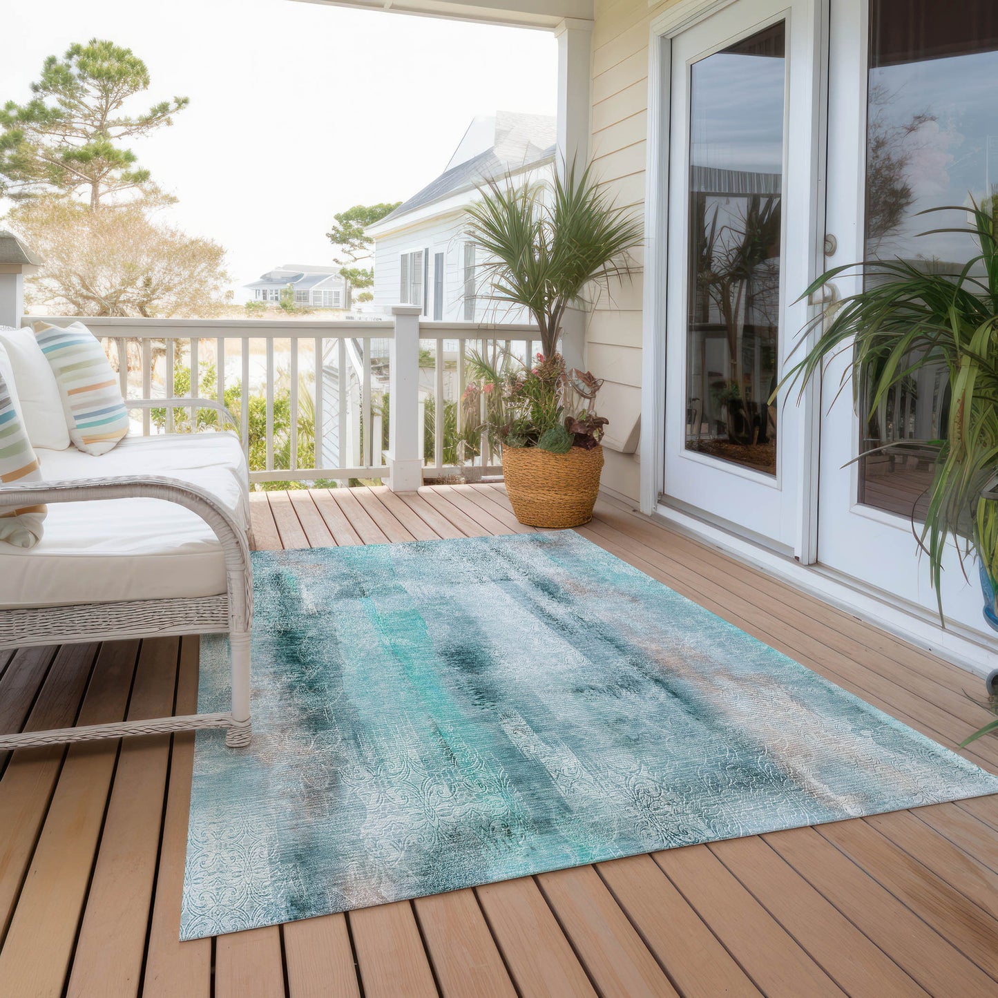 5' X 8' Teal Washable Non Skid Indoor Outdoor Area Rug