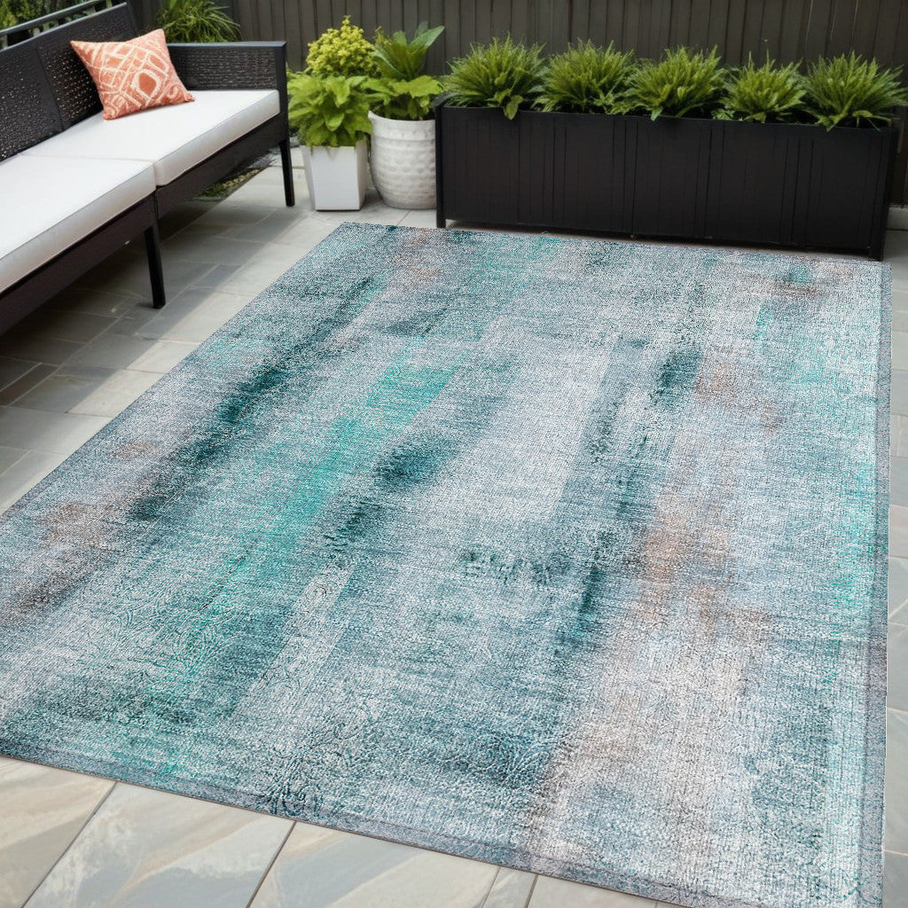 5' X 8' Teal Washable Non Skid Indoor Outdoor Area Rug