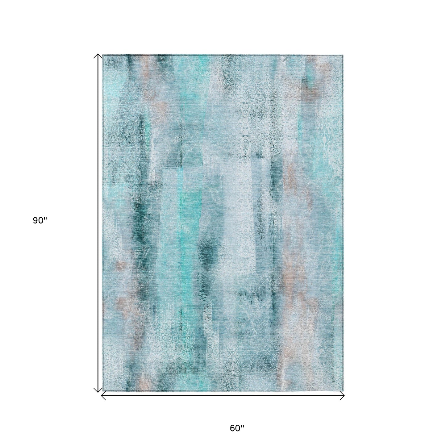 5' X 8' Teal Washable Non Skid Indoor Outdoor Area Rug