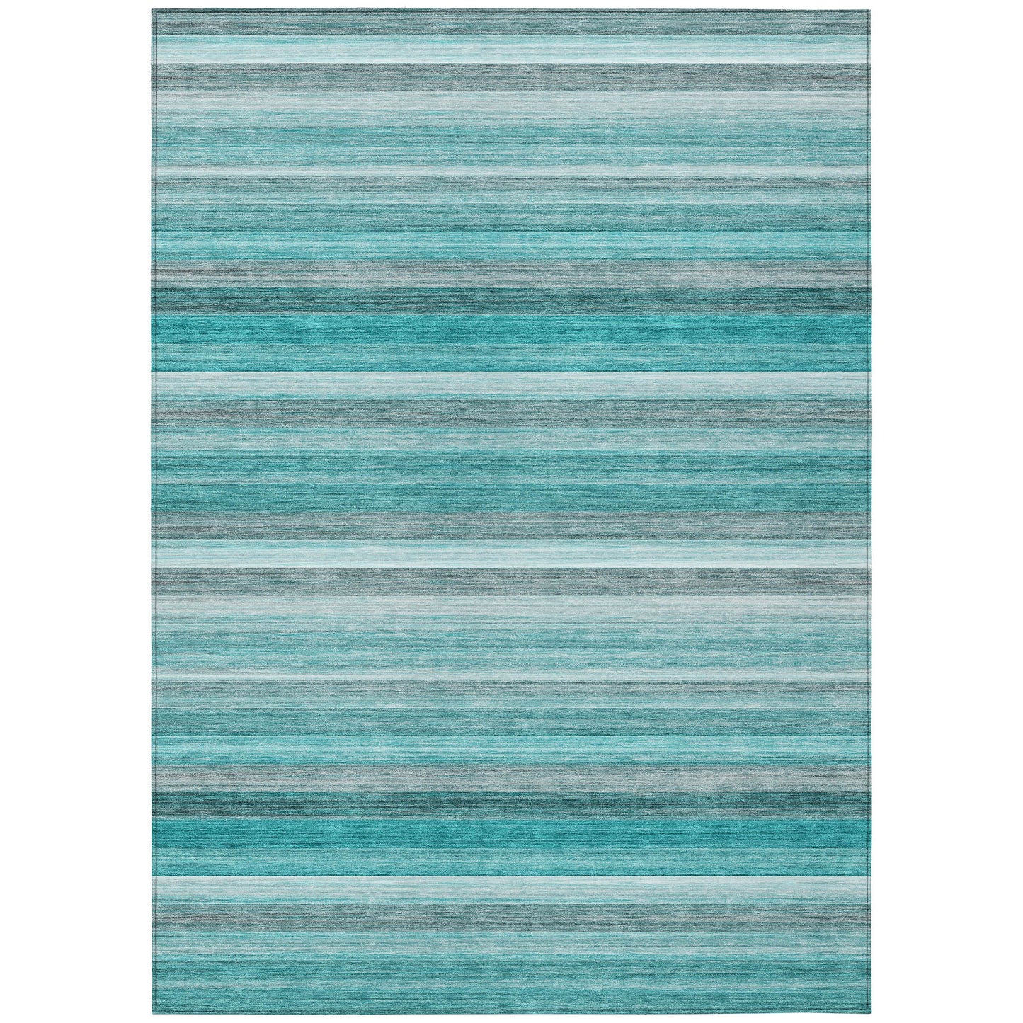 5' X 8' Teal Striped Washable Non Skid Indoor Outdoor Area Rug