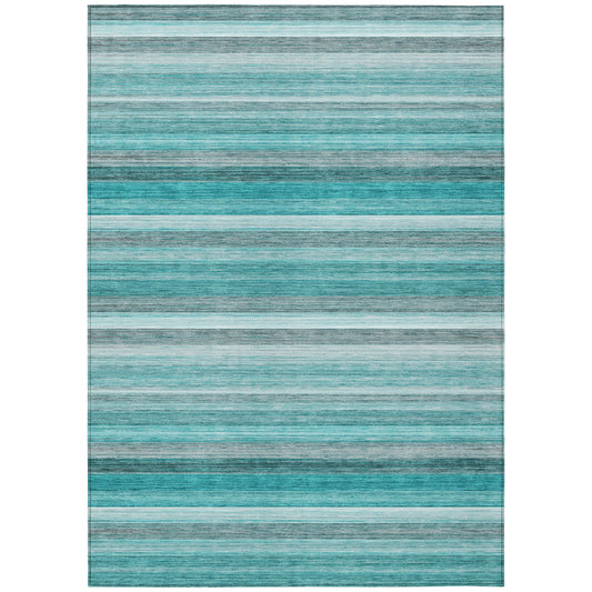 5' X 8' Teal Striped Washable Non Skid Indoor Outdoor Area Rug