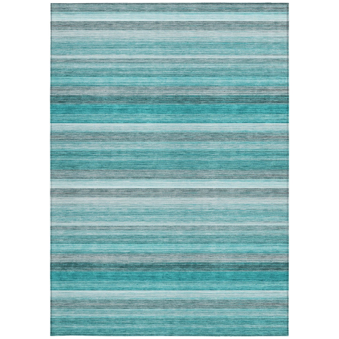 5' X 8' Teal Striped Washable Non Skid Indoor Outdoor Area Rug