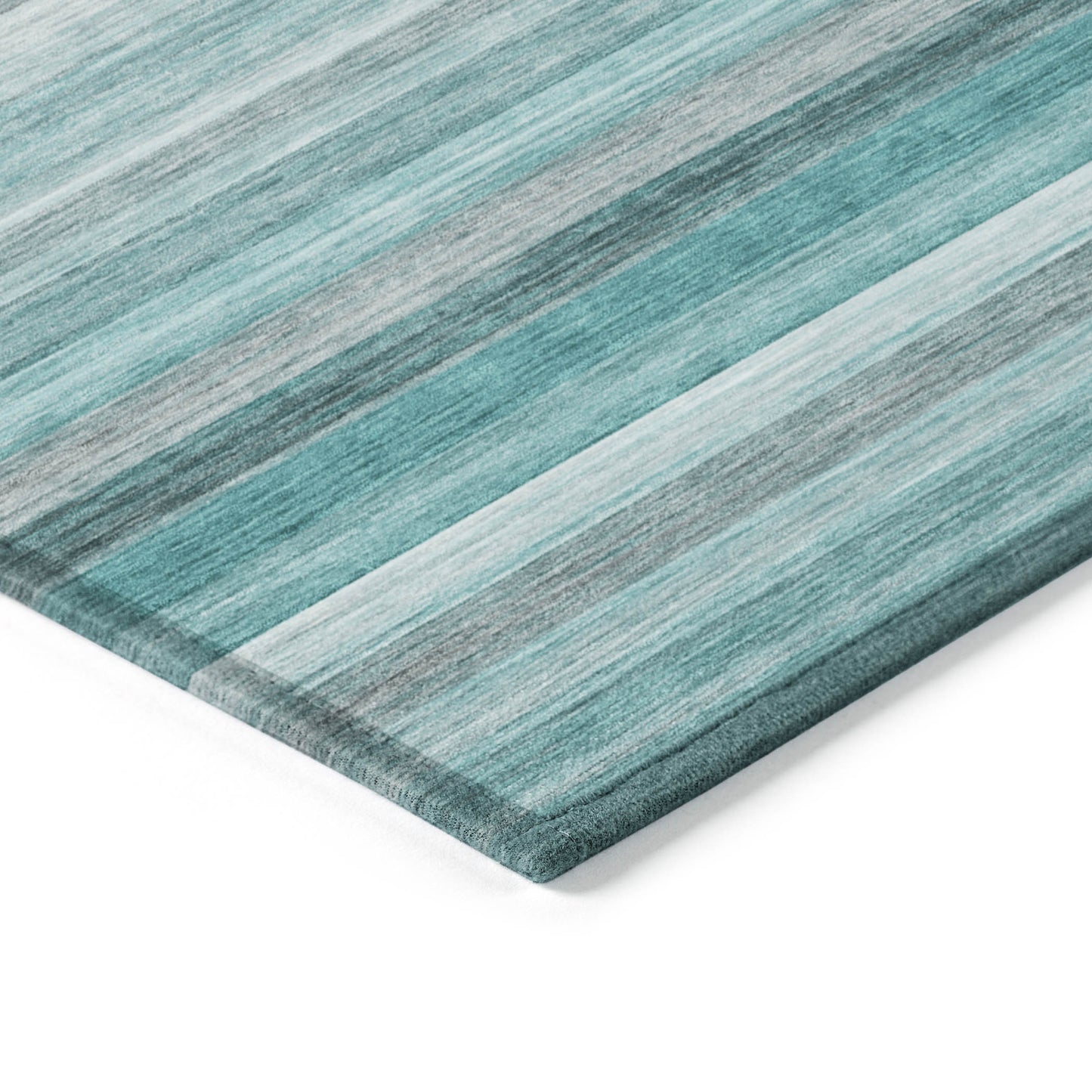 5' X 8' Teal Striped Washable Non Skid Indoor Outdoor Area Rug