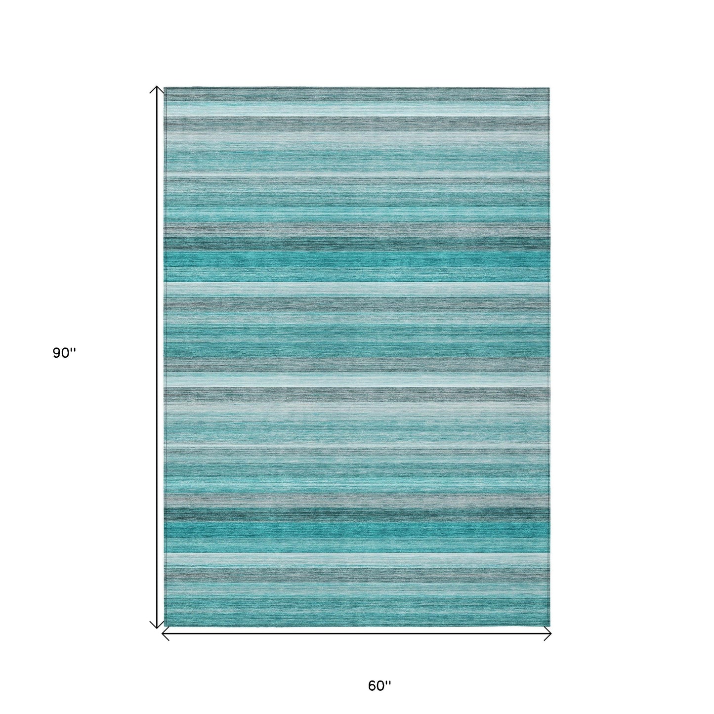 5' X 8' Teal Striped Washable Non Skid Indoor Outdoor Area Rug