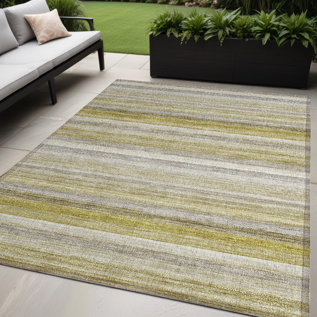 5' X 8' Wheat Striped Washable Non Skid Indoor Outdoor Area Rug