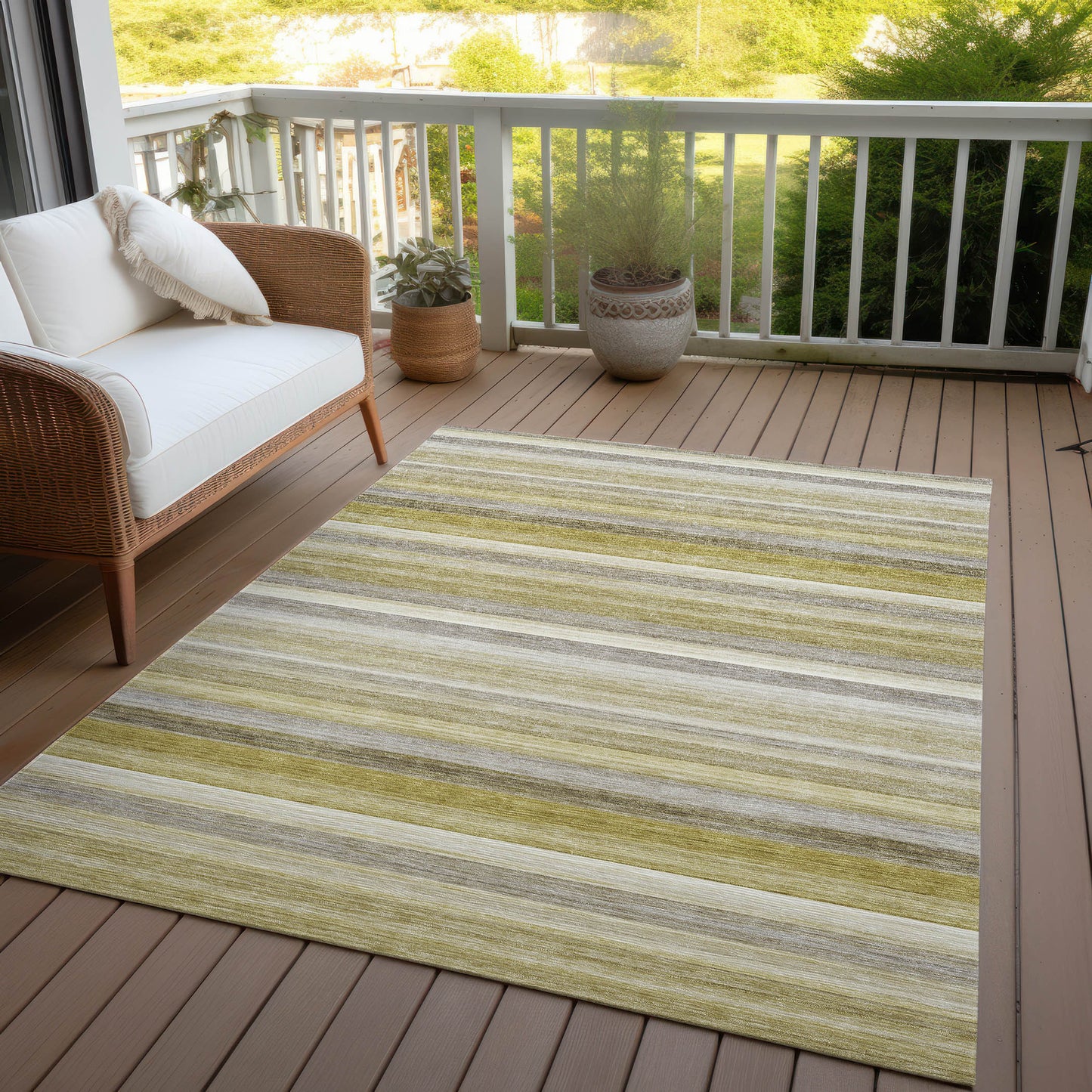 5' X 8' Wheat Striped Washable Non Skid Indoor Outdoor Area Rug