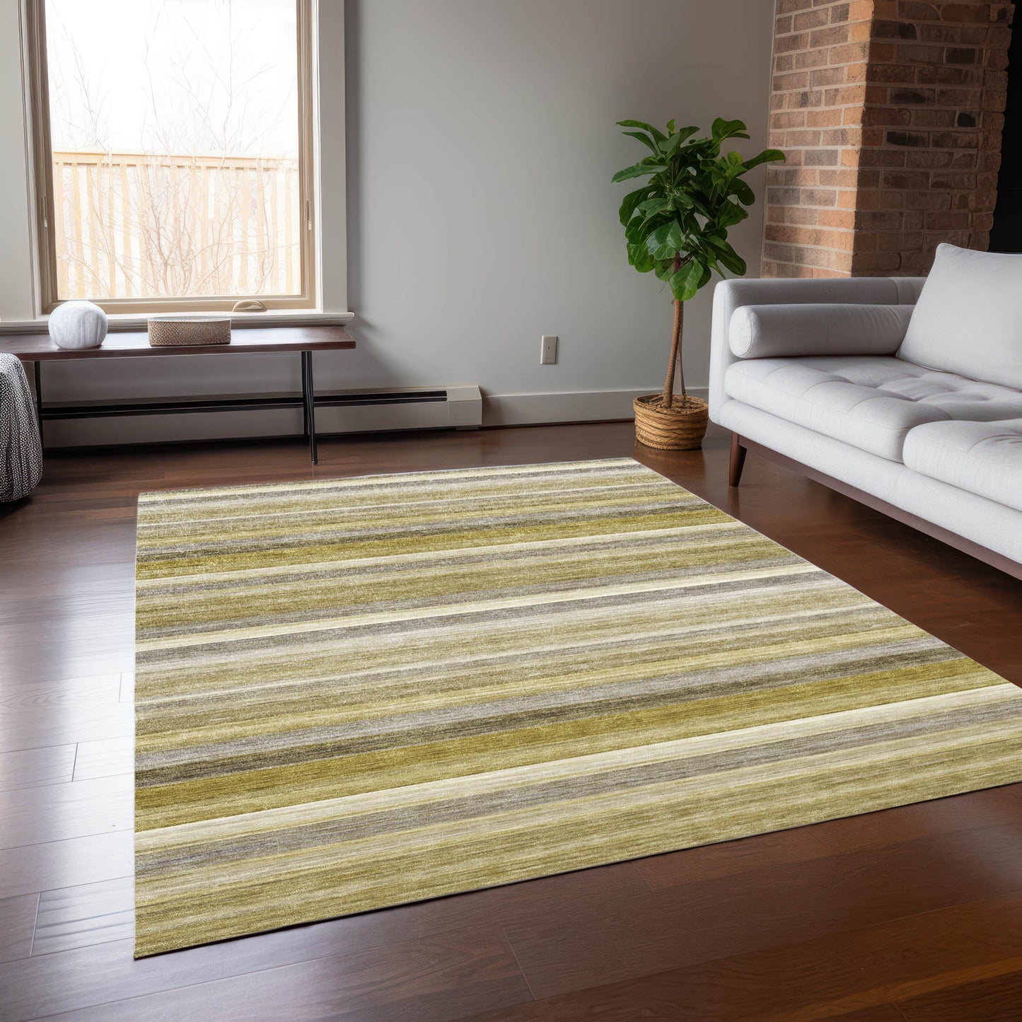 5' X 8' Wheat Striped Washable Non Skid Indoor Outdoor Area Rug