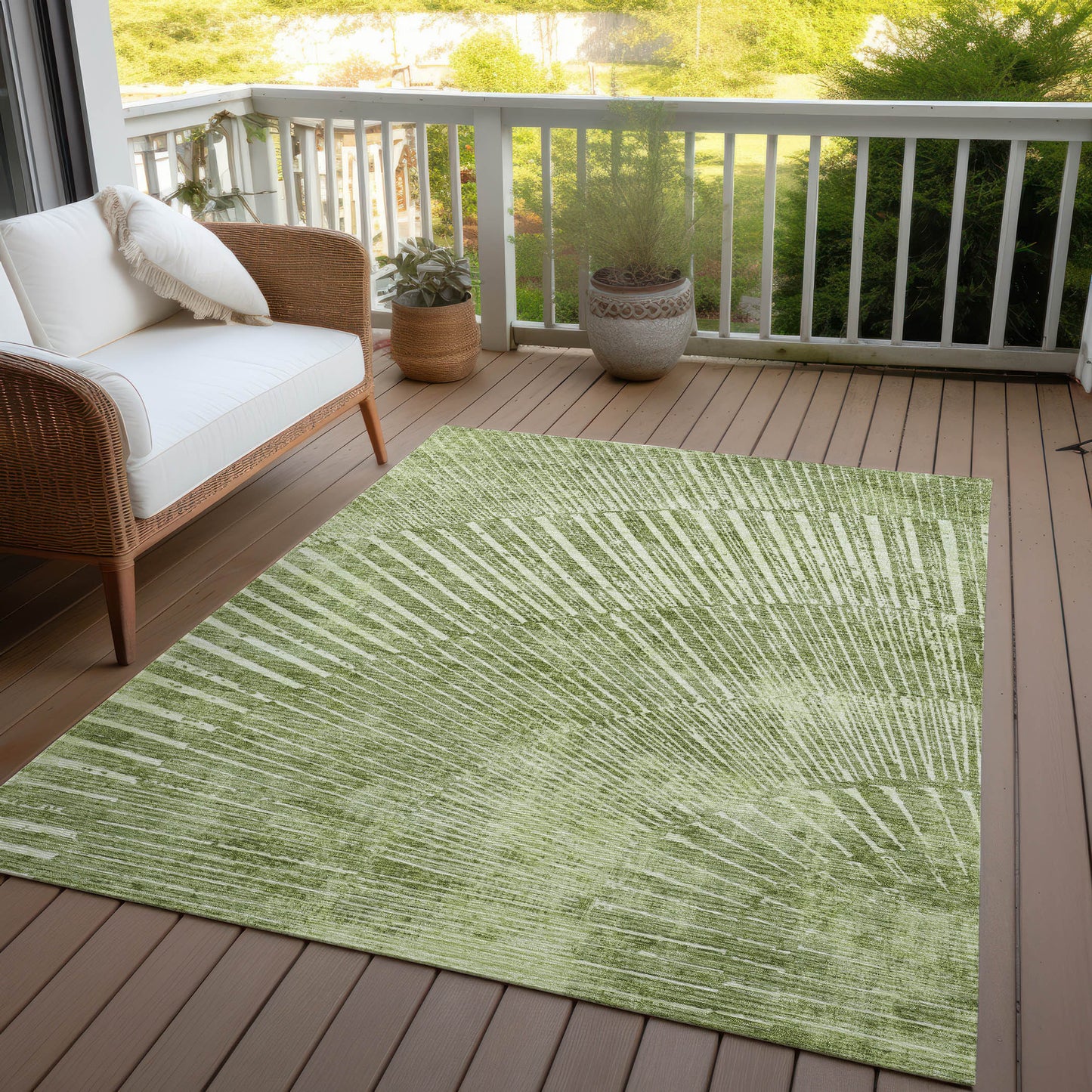 5' X 8' Sage Abstract Washable Non Skid Indoor Outdoor Area Rug