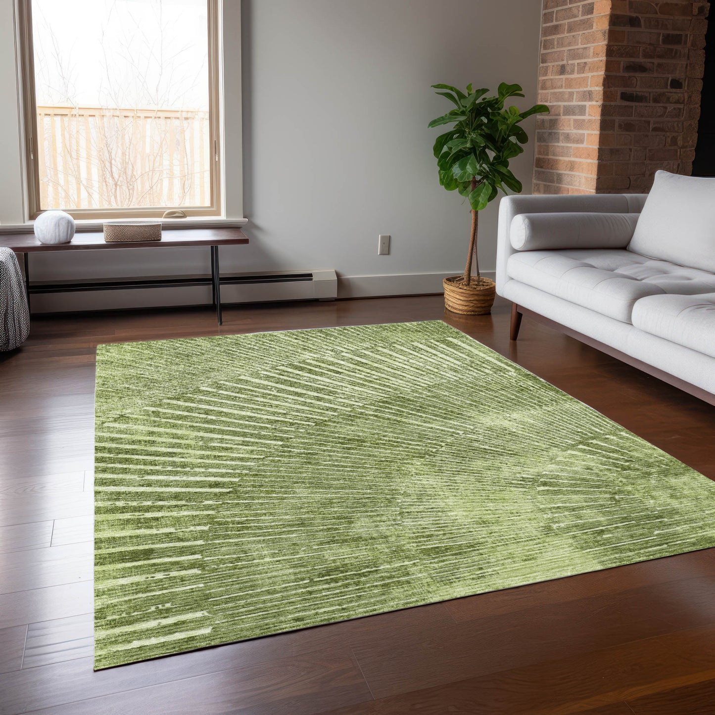 5' X 8' Sage Abstract Washable Non Skid Indoor Outdoor Area Rug