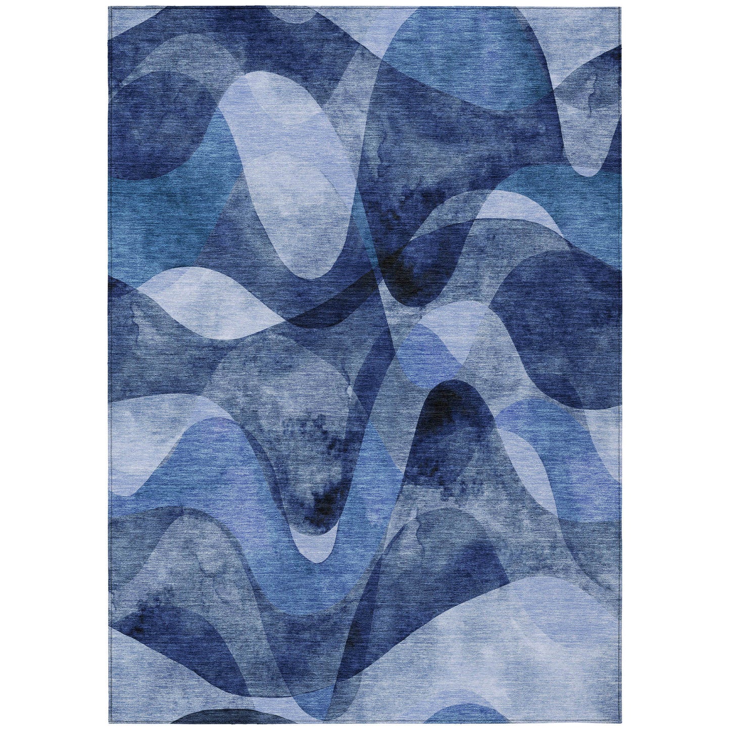 5' X 8' Navy Blue Abstract Washable Non Skid Indoor Outdoor Area Rug