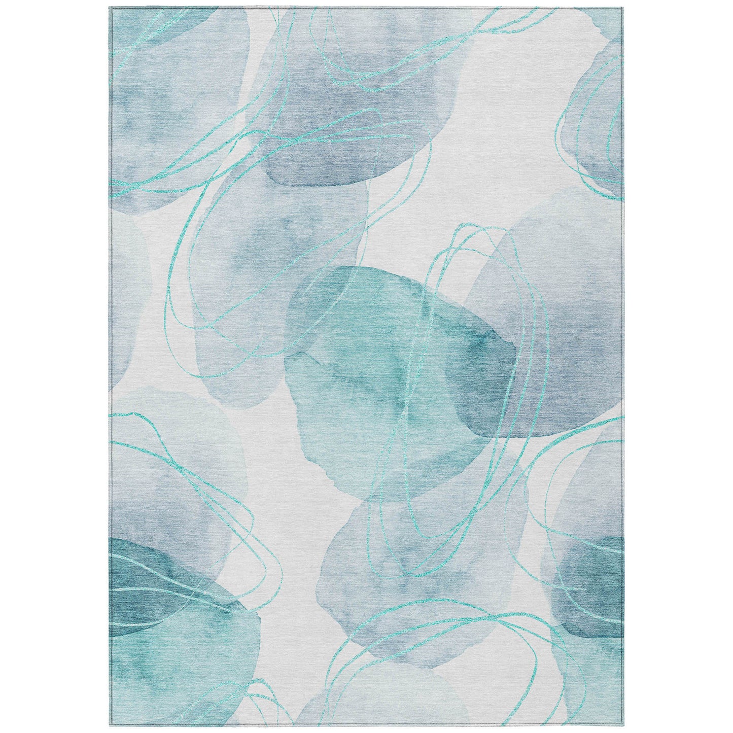 5' X 8' Teal and Ivory Abstract Washable Non Skid Indoor Outdoor Area Rug