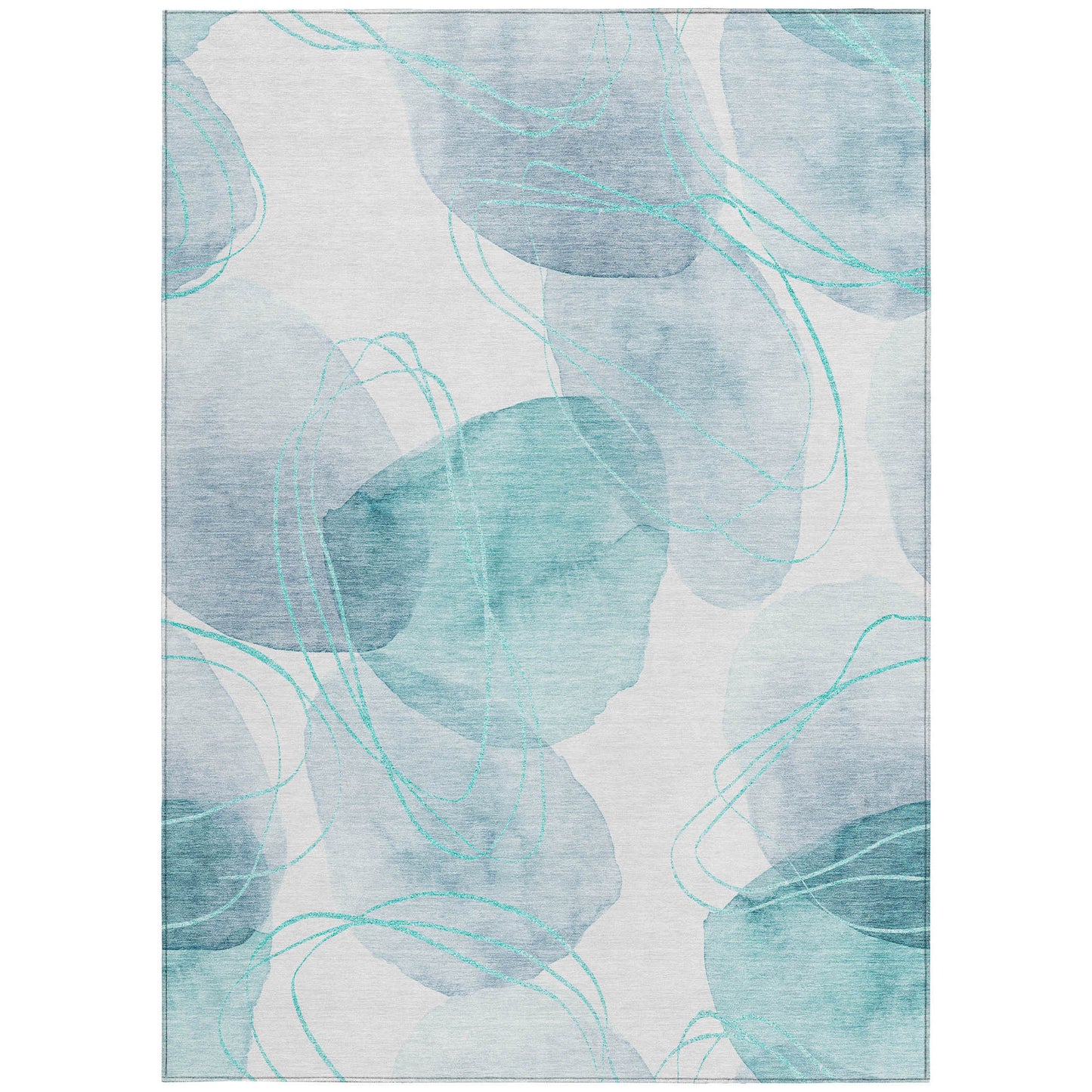 5' X 8' Teal and Ivory Abstract Washable Non Skid Indoor Outdoor Area Rug