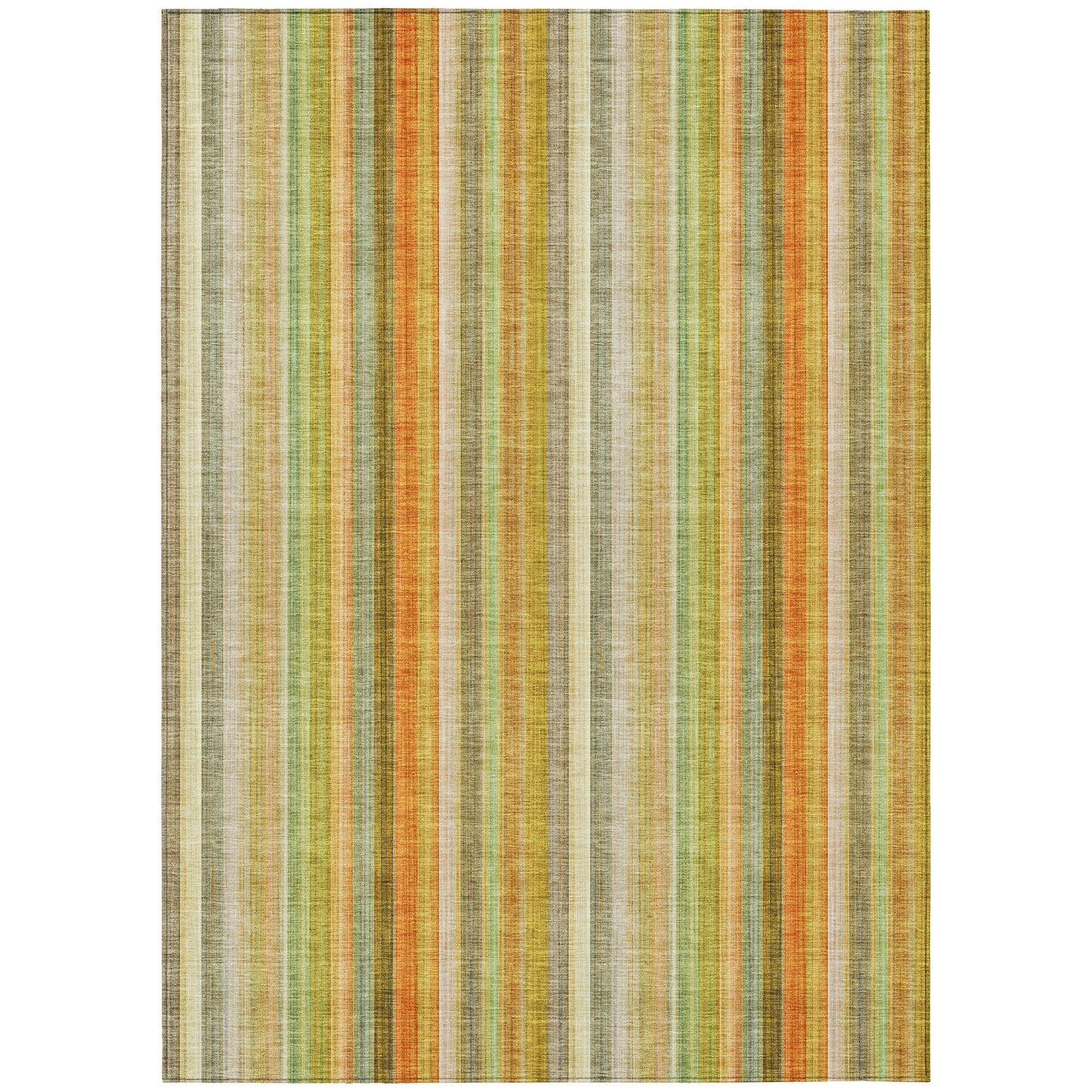 5' X 8' Tan Orange and Green Striped Washable Non Skid Indoor Outdoor Area Rug