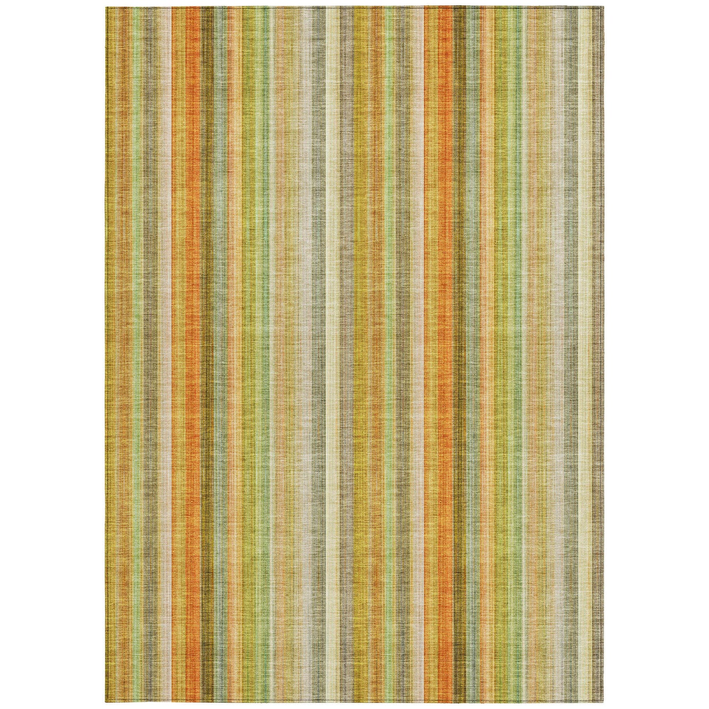 5' X 8' Tan Orange and Green Striped Washable Non Skid Indoor Outdoor Area Rug