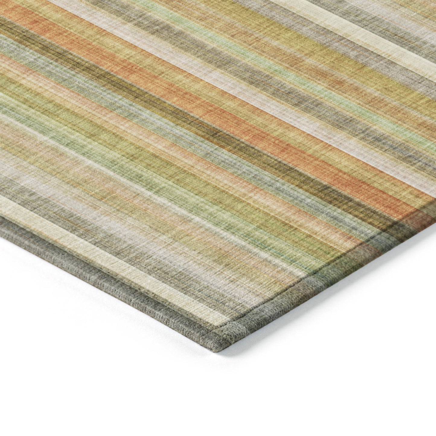 5' X 8' Tan Orange and Green Striped Washable Non Skid Indoor Outdoor Area Rug