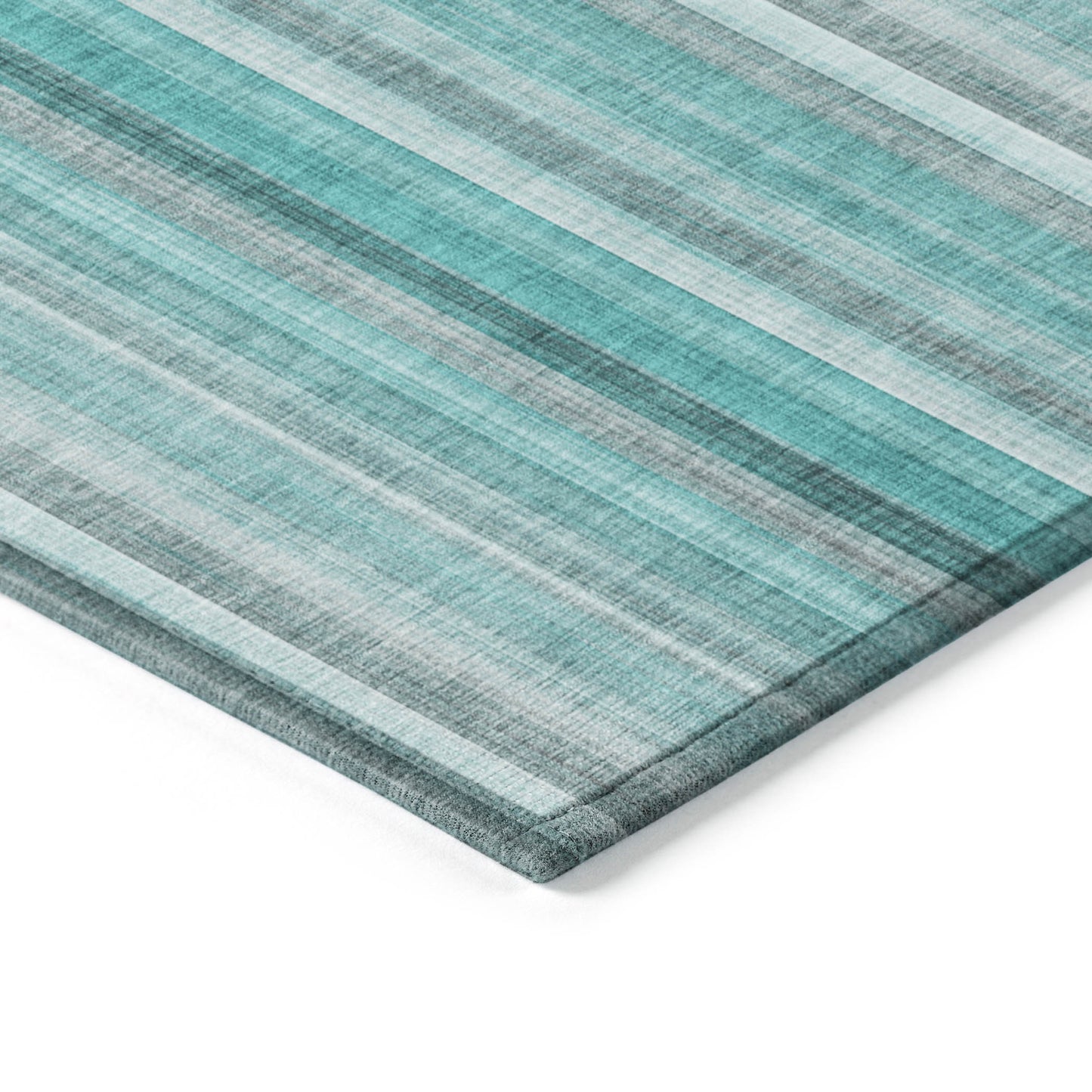 5' X 8' Teal and Gray Striped Washable Non Skid Indoor Outdoor Area Rug