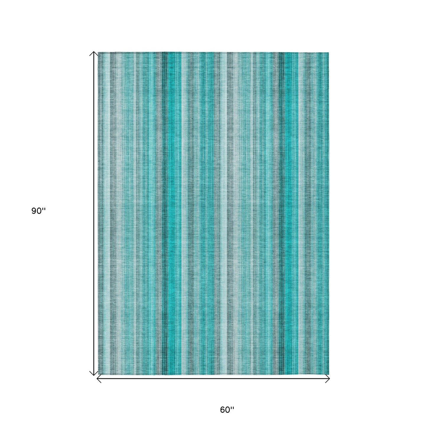 5' X 8' Teal and Gray Striped Washable Non Skid Indoor Outdoor Area Rug