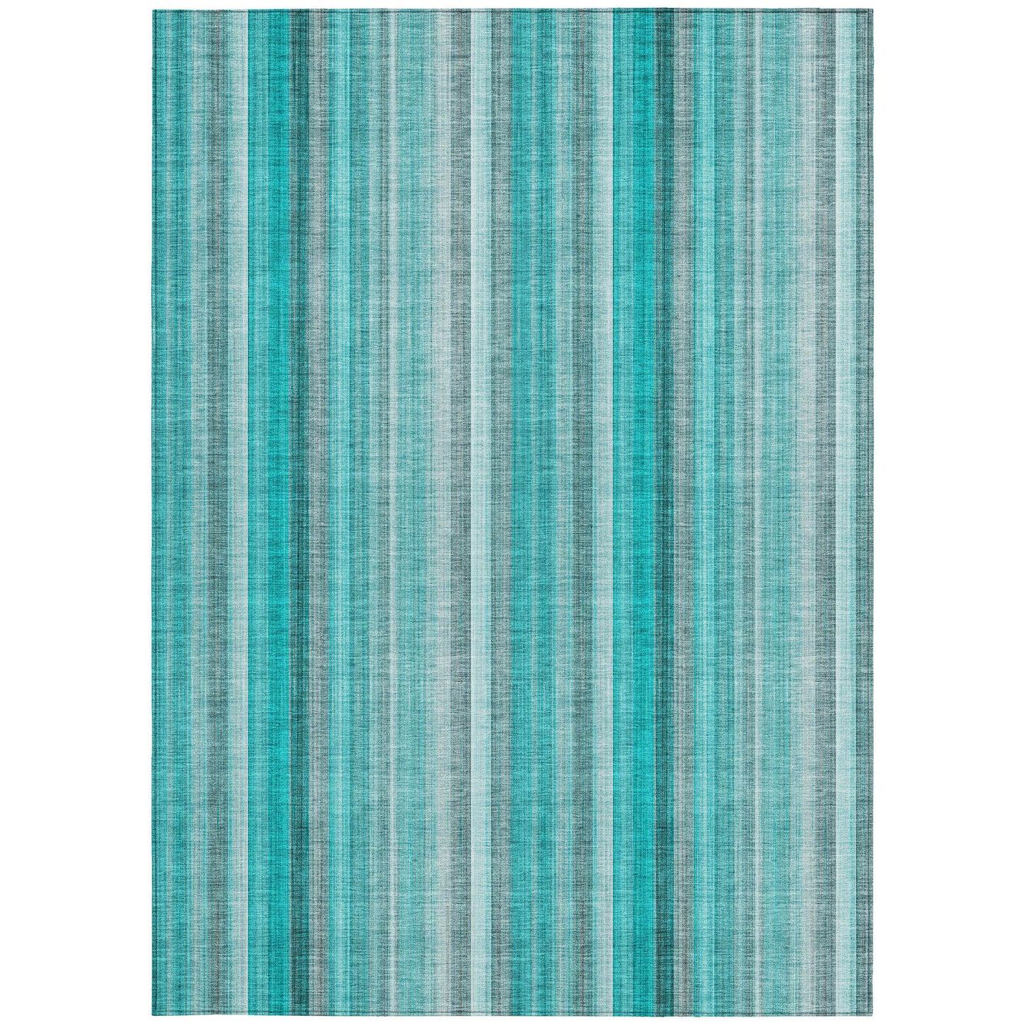 5' X 8' Teal and Gray Striped Washable Non Skid Indoor Outdoor Area Rug