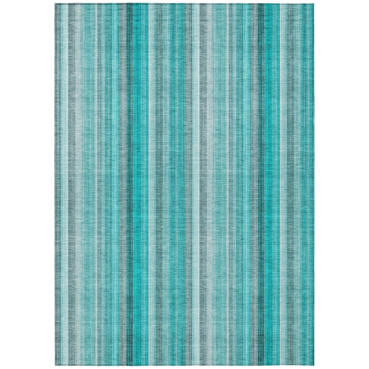 5' X 8' Teal and Gray Striped Washable Non Skid Indoor Outdoor Area Rug