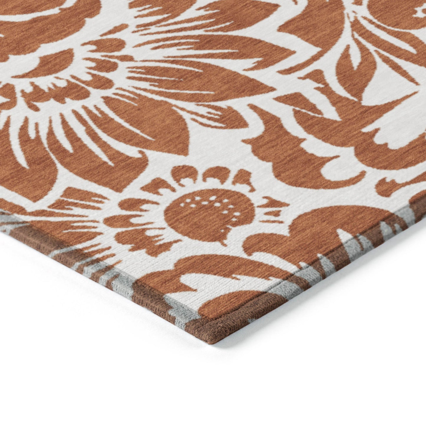 5' X 8' Rust and Ivory Floral Washable Non Skid Indoor Outdoor Area Rug